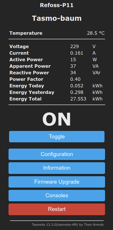 15 Watts, idle power consumption, all disk sleeping
